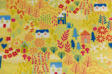 Baumwollwebware, Quilting Stoff mit Häusern und Katzen von Makower UK, 0,5 m